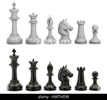 Schwarz / weiß Schachfiguren in Reihe, 3D rendering Stockfoto