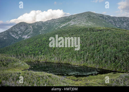 Glacial Lake mit Flora und Fauna im Hintergrund Franconia Ridge in New Hampshire bei ruhigen Wetter. Stockfoto