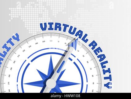 Virtual-Reality-Konzept mit Kompass zeigt in Richtung text Stock Vektor