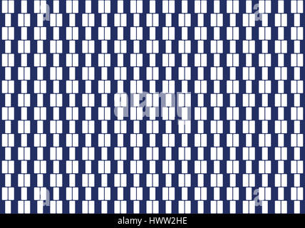 Weiße Rechtecke in einer Reihe. Muster und nahtlose Fliese. Textil-Design und Hintergrund. Abbildung auf blauem Hintergrund. Stockfoto