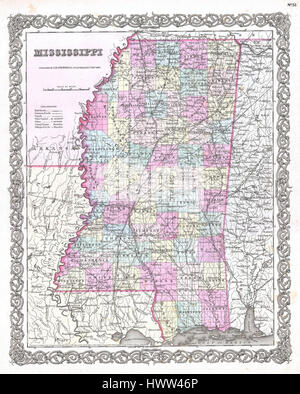 1855 Colton Karte des Mississippi Geographicus Mississippi Colton 1855 Stockfoto