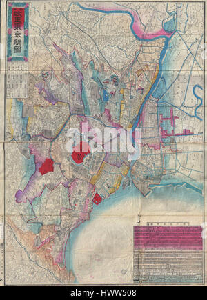 1886 Meiji 19 japanische Karte von Tokyo, Japan Geographicus Tokio meiji19 1886 Stockfoto