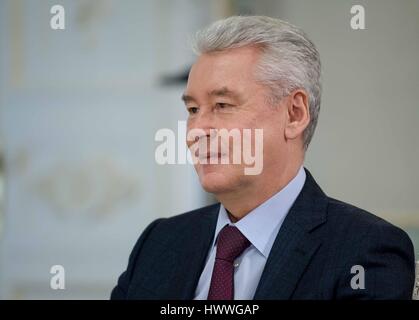 Moskau, Russland. 17. März 2017. Sergej Sobjanin, Bürgermeister von Moskau in Moskau, Russland, 17. März 2017 fotografiert. Foto: Peter Kneffel/Dpa/Alamy Live News Stockfoto