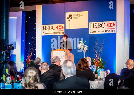 York, UK. 23. März 2017. Janet Straße-Porter CBE, Englisch Berühmtheit, Medien-Persönlichkeit, Journalist und Sender und aktuellen Moderator wenn ITV Loose Women, richtet sich an Mitglieder von York und North Yorkshire Chamber Of Commerce in ihrer jährlichen Dinner. Die Veranstaltung fand in der National Railway Museum und Ms Street-Porter sprach offen einem verpackten Publikum von Business-Männer und Frauen, Erinnerungen an ihre Erlebnisse und Gliederung ihrer Vision für Jahr100, eine Kampagne, die Gesellschaft zu 100 gesunde Jahre Leben vorbereiten soll. Foto Bailey-Cooper Fotografie/Alamy Live-Nachrichten Stockfoto