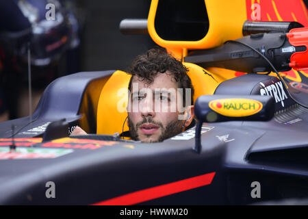 Albert Park, Melbourne, Australien. 24. März 2017. Daniel Ricciardo (AUS) #3 vom Red Bull Racing Team beendet seine Übungsbeispiel zwei an die 2017 Australian Formula One Grand Prix im Albert Park in Melbourne, Australien. Sydney Low/Cal Sport Media/Alamy Live-Nachrichten Stockfoto