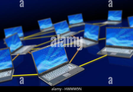 abstrakt 3d Illustration von vielen mobilen Computern verbunden Stockfoto