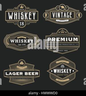 Vintage-Rahmen-Design für Etiketten, Banner, Logo, Emblem, Menü, Aufkleber und andere Design. Geeignet für Whisky, Bier, Café, Hotel, Resort, Juwelier Stock Vektor