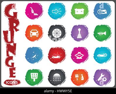 Auto-Shop-Symbol set für Websites und Benutzeroberfläche im Grunge-Stil Stock Vektor