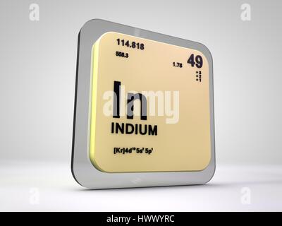 Indium - In - Chemisches Element Periodensystem 3d render Stockfoto
