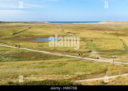 Menschen zu Fuß im Dünental Slufter des Nationalparks auf West friesischen Wattenmeer Insel Texel, Nordholland, Niederlande Stockfoto