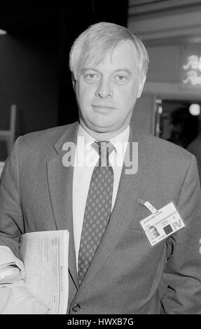 Rt Hon. Christopher Patten, Vorsitzender der konservativen Partei und Mitglied des Parlaments für Bad, besucht am Parteitag in Blackpool, England am 10. Oktober 1989. Ab 1992 war er der letzte Gouverneur von Hongkong. Stockfoto