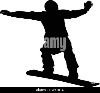 Snowboard Wettbewerb männliche Snowboarder springen schwarze silhouette Stock Vektor