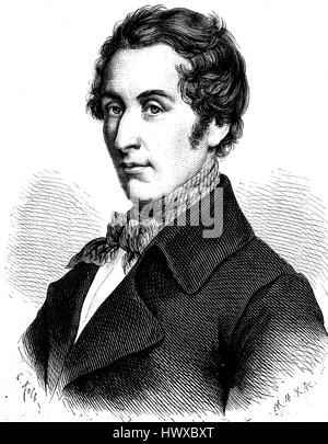 Carl Maria Friedrich Ernst von Weber, war November 1786 - Juni 1826, deutscher Komponist, Dirigent, Pianist, Gitarrist und Kritiker, einer der ersten bedeutenden Komponisten der romantischen Schule, Deutschland, Reproduktion eines Bildes, Holzschnitt aus dem Jahr 1881, digital verbessert Stockfoto