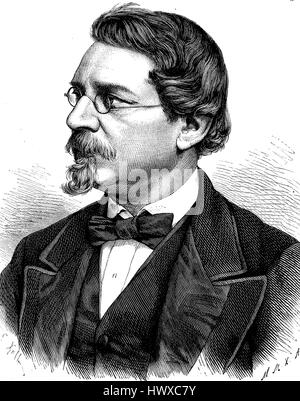 August Wilhelm von Hofmann, war 8. April 1818 - 5. Mai 1892, ein deutscher Chemiker, Deutschland, Reproduktion eines Bildes, Holzschnitt aus dem Jahr 1881, digital verbessert Stockfoto