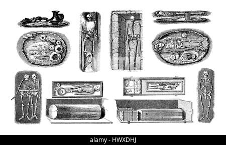 Gravur Reproduktion prähistorische Beerdigung Höhle, unterirdische Kammern und Gräber der Kelten gefunden in Deutschland Stockfoto