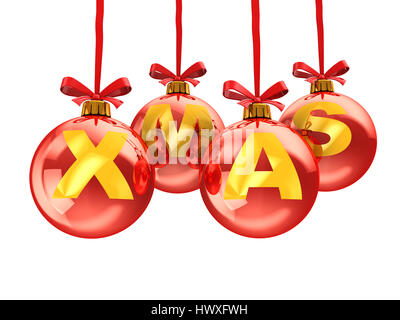 3D Abbildung von Weihnachtskugeln isoliert auf weißem Hintergrund Stockfoto