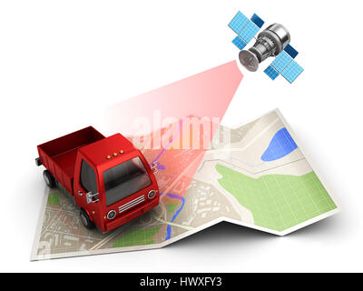 3D Abbildung des Sat-Fracht oder LKW-Tracking-Konzept Stockfoto