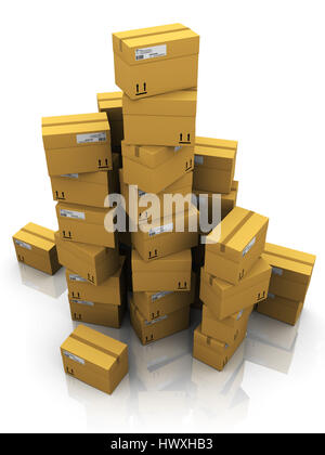3D Abbildung des Kartons Heaps, auf weißem Hintergrund Stockfoto