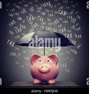 Regenschirm für das Verstecken von Piggy Bank Sparkonto von der Steuer Stockfoto