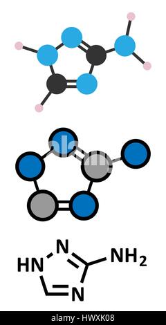 Amitrol (3-Amino-1,2,4-Triazol, 3-AT) Herbizid-Molekül. Stilisierte 2D Renderings und konventionellen Skelettformel. Stock Vektor