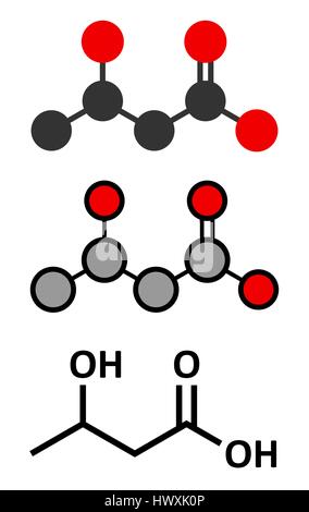 Beta-Hydroxybutyric Säure (Beta-Hydroxybutyrat) Molekül. Stilisierte 2D Renderings und konventionellen Skelettformel. Stock Vektor