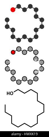 Cetyl (oder Palmityl) Alkohol-Molekül. Bestandteil von Cetostearyl Alkohol (Cetearylalkohol Alkohol, Cetylstearyl-Alkohol). Stilisierte 2D Renderings und Singletouch Stock Vektor