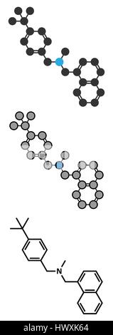 Butenafin antimykotische Wirkstoffmolekül. Stilisierte 2D Renderings und konventionellen Skelettformel. Stock Vektor