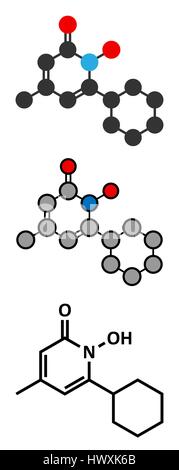 Ciclopirox antimykotische Wirkstoffmolekül. Stilisierte 2D Renderings und konventionellen Skelettformel. Stock Vektor