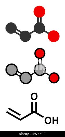 Acrylsäure-Molekül, Polyacryl Säure (PAA, Carbomer) Baustein. PAA wird bei der Herstellung von Wegwerfwindeln verwendet. Stilisierte 2D Renderings eine Stock Vektor