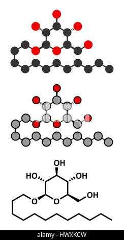 Lauryl glucoside (dodecyl glucosid) nichtionischen Tensiden Molekül. Milden Reinigungsmittel, häufig in Kosmetika, Shampoo, etc. Glycoside hergestellt von La Stock Vektor