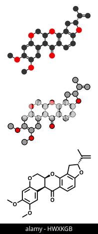 Rotenon Breitspektrum-Insektizid Molekül. Auch mit der Entwicklung einer Parkinson-Erkrankung verbunden. Stilisierte 2D Renderings und konventionelle Skelett form Stock Vektor
