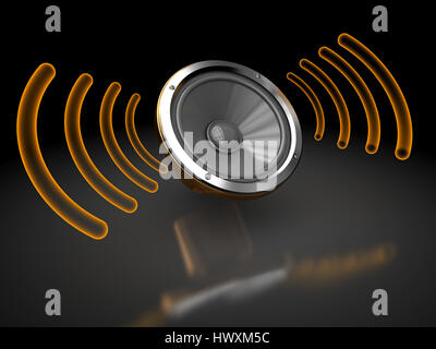 3D Abbildung des audio-Lautsprecher mit Wellen, Lautstärke-symbol Stockfoto