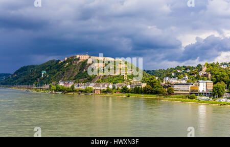 Ansicht der Festung Ehrenbreitstein in Koblenz, Deutschland Stockfoto