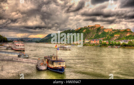Panorama des Rheins in Koblenz, Deutschland Stockfoto
