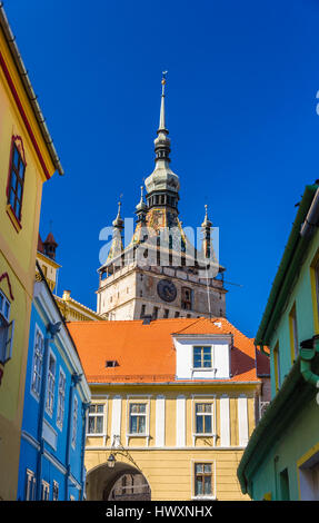 Uhrturm in Sighisoara, Rumänien Stockfoto
