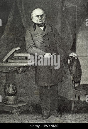 John Quincy Adams (1767-1848). US-amerikanischer Politiker und Diplomat. Sechste Präsident der Vereinigten Staaten. Porträt. Gravur. Stockfoto