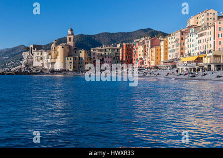 Das Stadtbild von Camogli, schönen italienischen Dorf liegt an der Riviera di Levante in Ligurien. Stockfoto