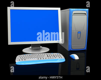 3D Abbildung des Desktop-Computers über schwarzen Hintergrund Stockfoto