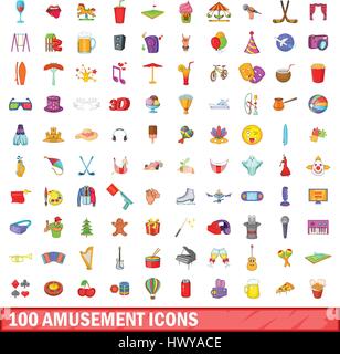 100 Unterhaltung Icons set, cartoon-Stil Stock Vektor