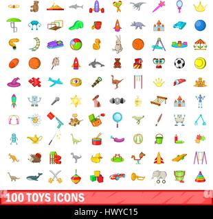 100 Spielwaren Icons set, cartoon-Stil Stock Vektor