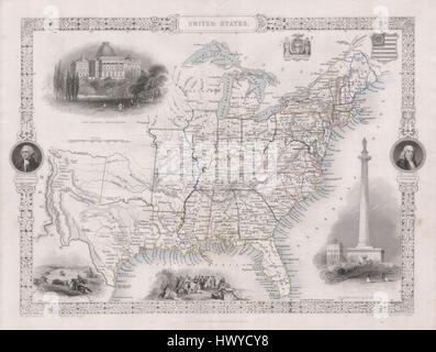 1850 Tallis Karte der Vereinigten Staaten (Texas in vollem Umfang) Geographicus United States Tallis 1850 Stockfoto