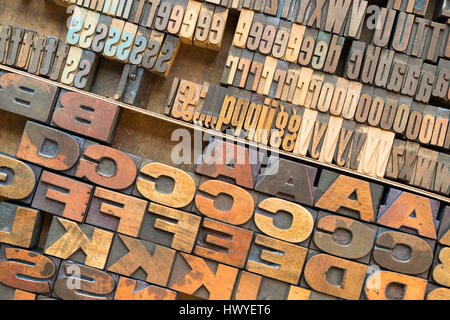 Holz-Block schreiben Presse Schriftzug in Makro-detail Stockfoto