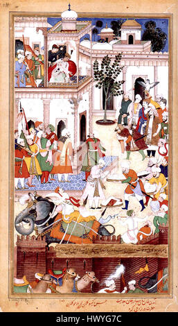 1561 die Einreichung der Rebellen Brüder Ali Quli und Bahadur Khan Akbarnama Stockfoto