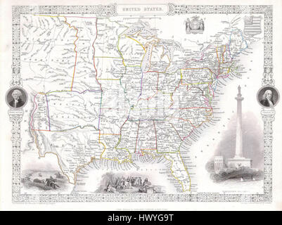 1850 Tallis Rapkin Karte der Vereinigten Staaten Geographicus USA Tlls 1850 Stockfoto