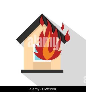 Flammen von Haus Fenstersymbol, flachen Stil Stock Vektor