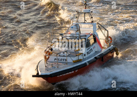 Pilot Boat, kommt zu versenden um Pilot, Montevideo, Uruguay zu sammeln Stockfoto