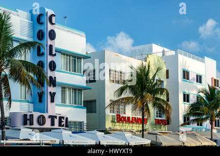 Reihe von Hotels, South Beach, Miami Beach, Florida USA Stockfoto