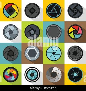 Membran Symbole Fotoset, flachen Stil Stock Vektor