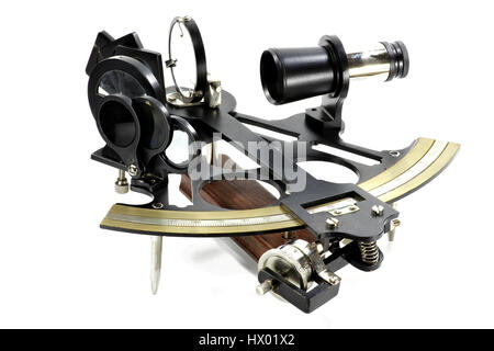 Marine Sextant isoliert auf weißem Hintergrund Stockfoto