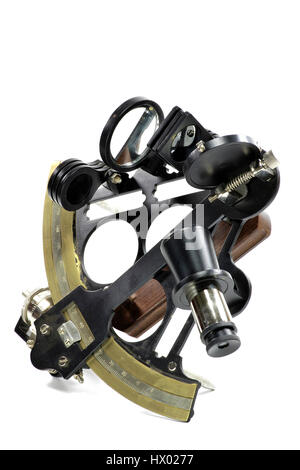 Marine Sextant isoliert auf weißem Hintergrund Stockfoto